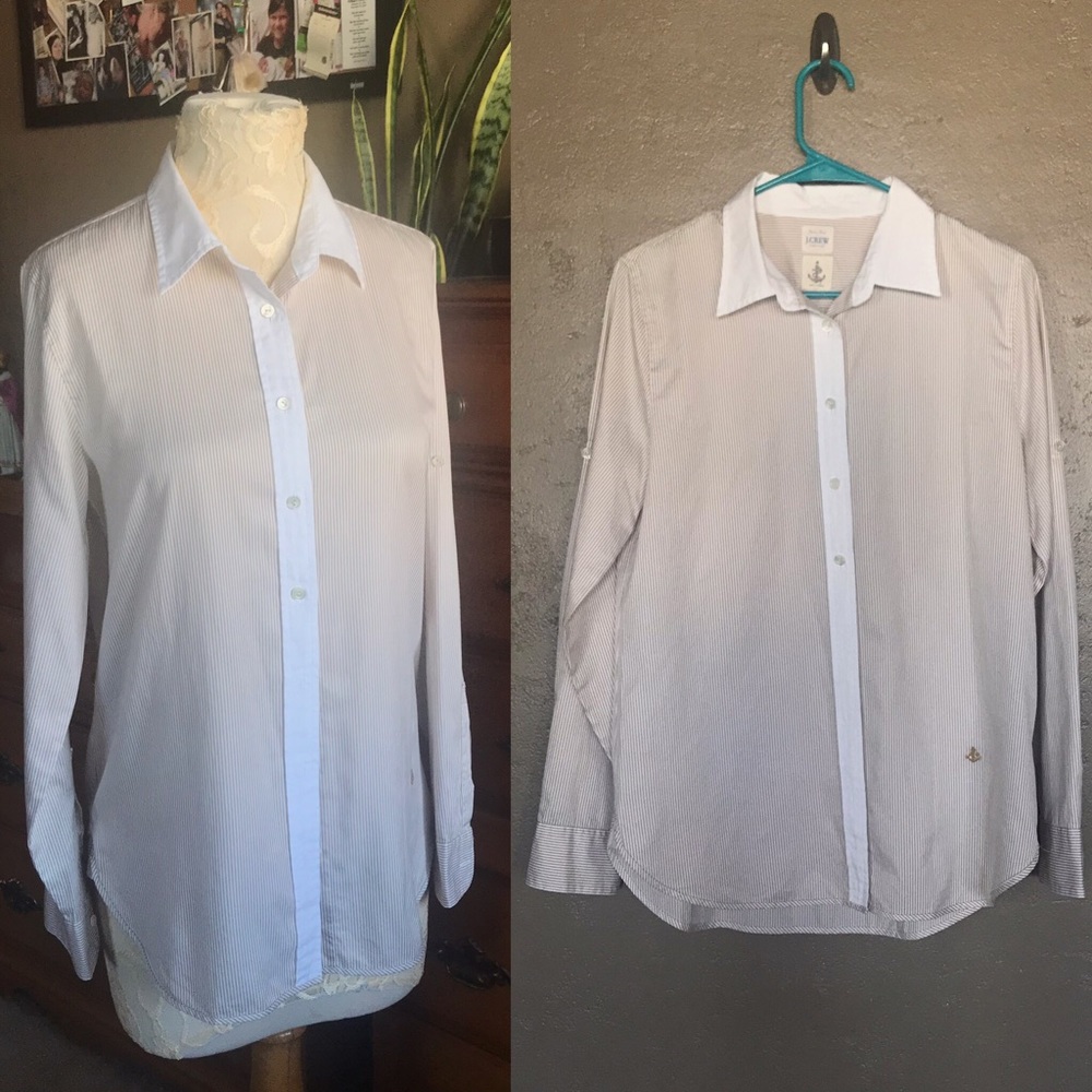 J. CREW Cream & White Stripe Button-Down NWOT